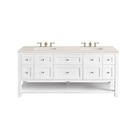 James Martin Vanities Breckenridge 72in Double Vanity, Bright White w/ 3 CM Eternal Marfil Top 330-V72-BW-3EMR
